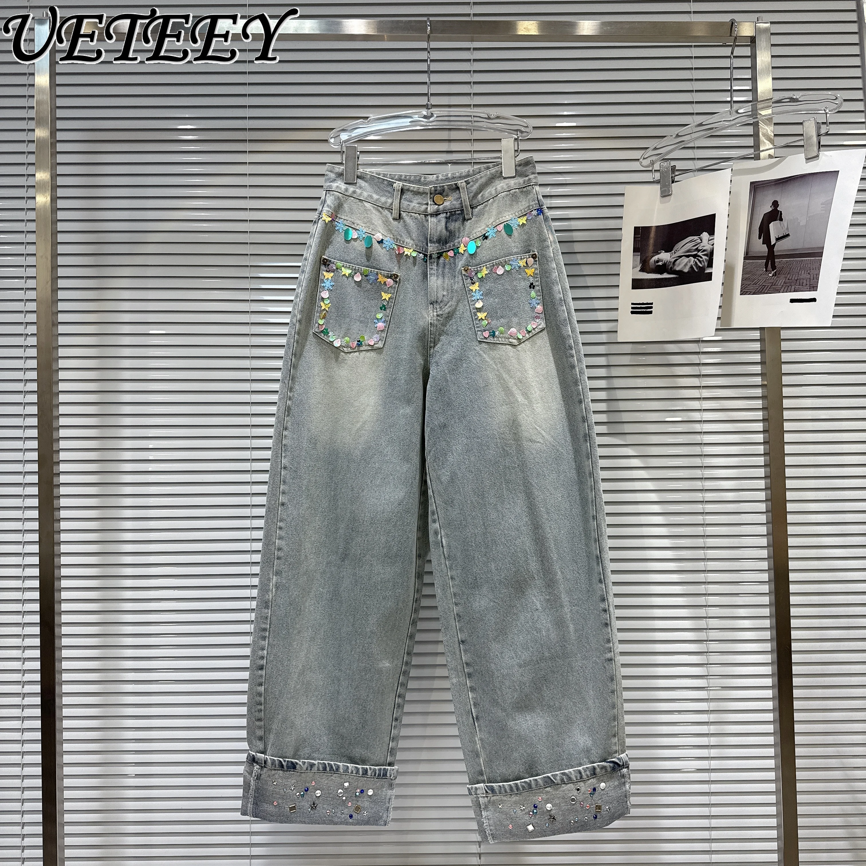 2025 Autumn New Style Personality Colorful Sequined Embroidery Pocket Distressed Loose Wide-Leg Jeans Female Blue Baggy Pants
2025 Autumn New Style Personality Colorful Sequined Embroidery Pocket Distressed Loose Wide-Leg Jeans Female Blue Baggy Pants