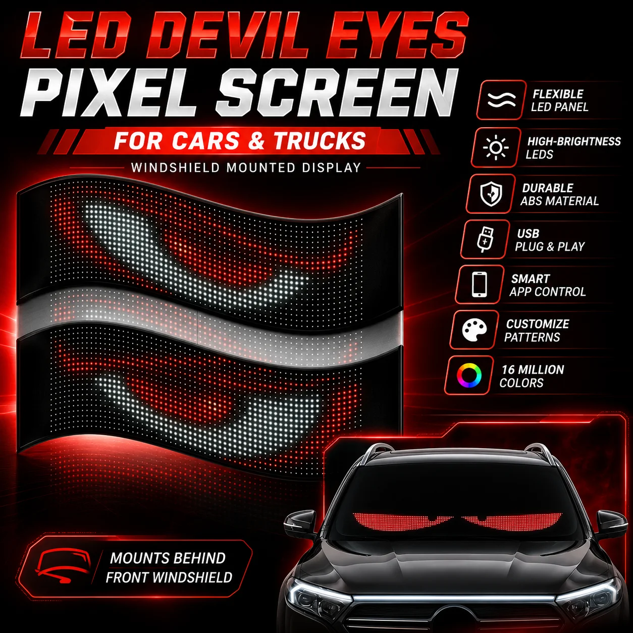 Demon Eyes Car LED Logo APP LED Matrix Pixel Panel Night Light DIY Programmable Flexible LED Display for Car Truck Accessorie
Demon Eyes Car LED Logo APP LED Matrix Pixel Panel Night Light DIY Programmable Flexible LED Display for Car Truck Accessorie