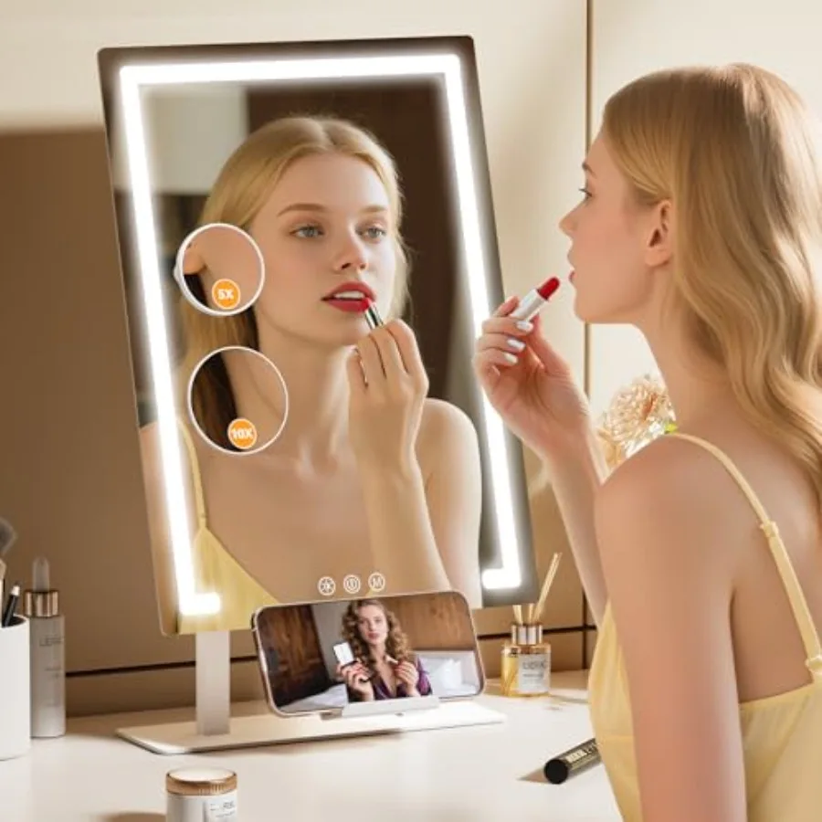 Hollywood Lighted Makeup Mirror, 4000mAh Rechargeable Vanity Mirror, 3 Color Modes Lighting Mirror with Magnification 5X/10X, T
Hollywood Lighted Makeup Mirror, 4000mAh Rechargeable Vanity Mirror, 3 Color Modes Lighting Mirror with Magnification 5X/10X, T