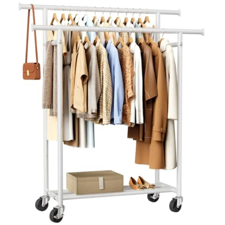 Clothes Rack, Double Rods Rolling Clothing Rack for Hanging Clothes, Portable Garment Rack with Wheels, Coat Rack Wardrobe Clos
Clothes Rack, Double Rods Rolling Clothing Rack for Hanging Clothes, Portable Garment Rack with Wheels, Coat Rack Wardrobe Clos