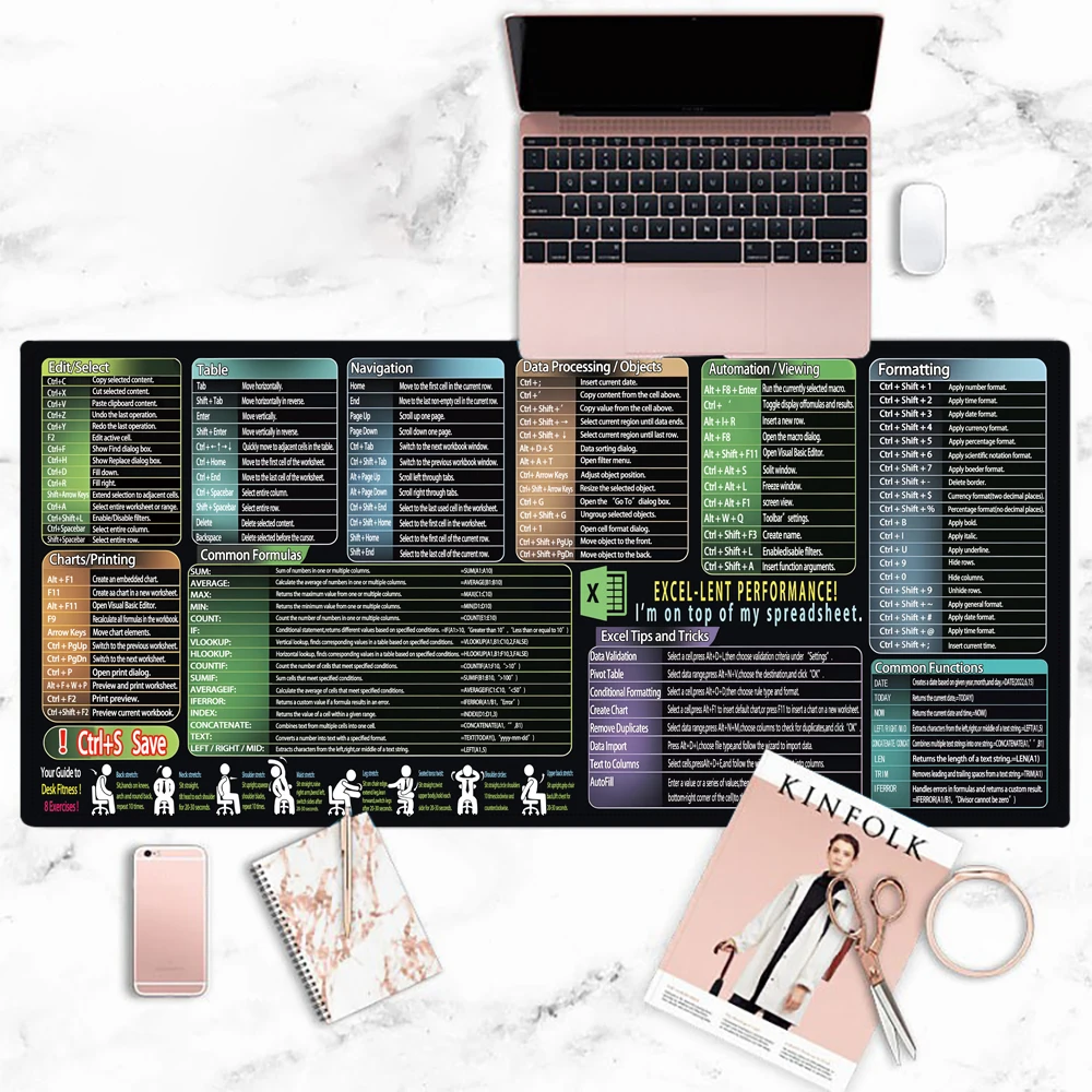 Excel Shortcuts Mouse Pad Boost Productivity With Office Non-Slip Rubber Desk Pad Home High-quality Keyboard Mat 31.5x11.8inch
Excel Shortcuts Mouse Pad Boost Productivity With Office Non-Slip Rubber Desk Pad Home High-quality Keyboard Mat 31.5x11.8inch