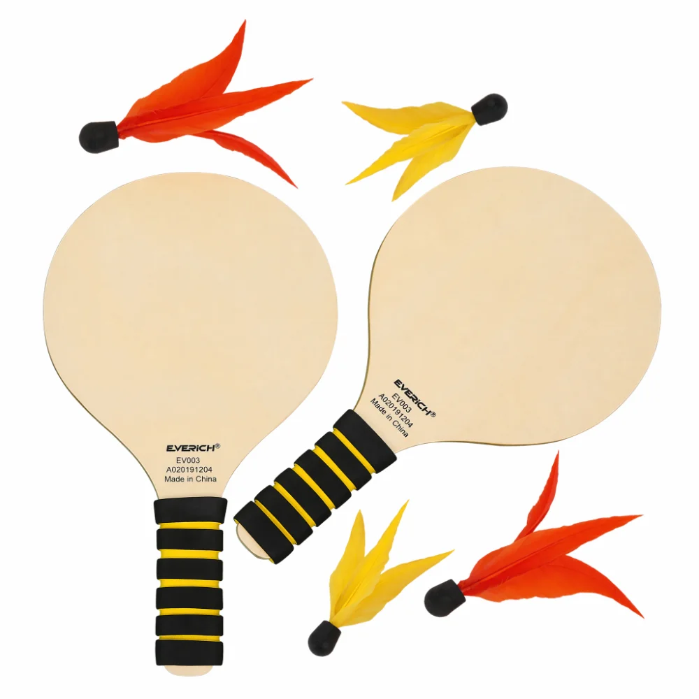 Non Slip Handle Beach Paddle Set Wrapped Grip Lightweight Beach Racket Set Easy Swing Round Paddle Shuttlecock Paddle