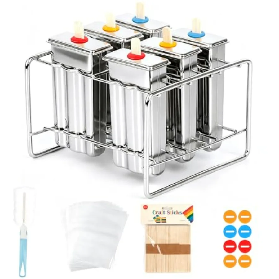 Popsicle Molds Set 6 Pieces Stainless Steel Ice Popsicle Maker, Homemade Popsicle Molds with 50 Sticks, 20 Bags, 14 Silicone Se
Popsicle Molds Set 6 Pieces Stainless Steel Ice Popsicle Maker, Homemade Popsicle Molds with 50 Sticks, 20 Bags, 14 Silicone Se