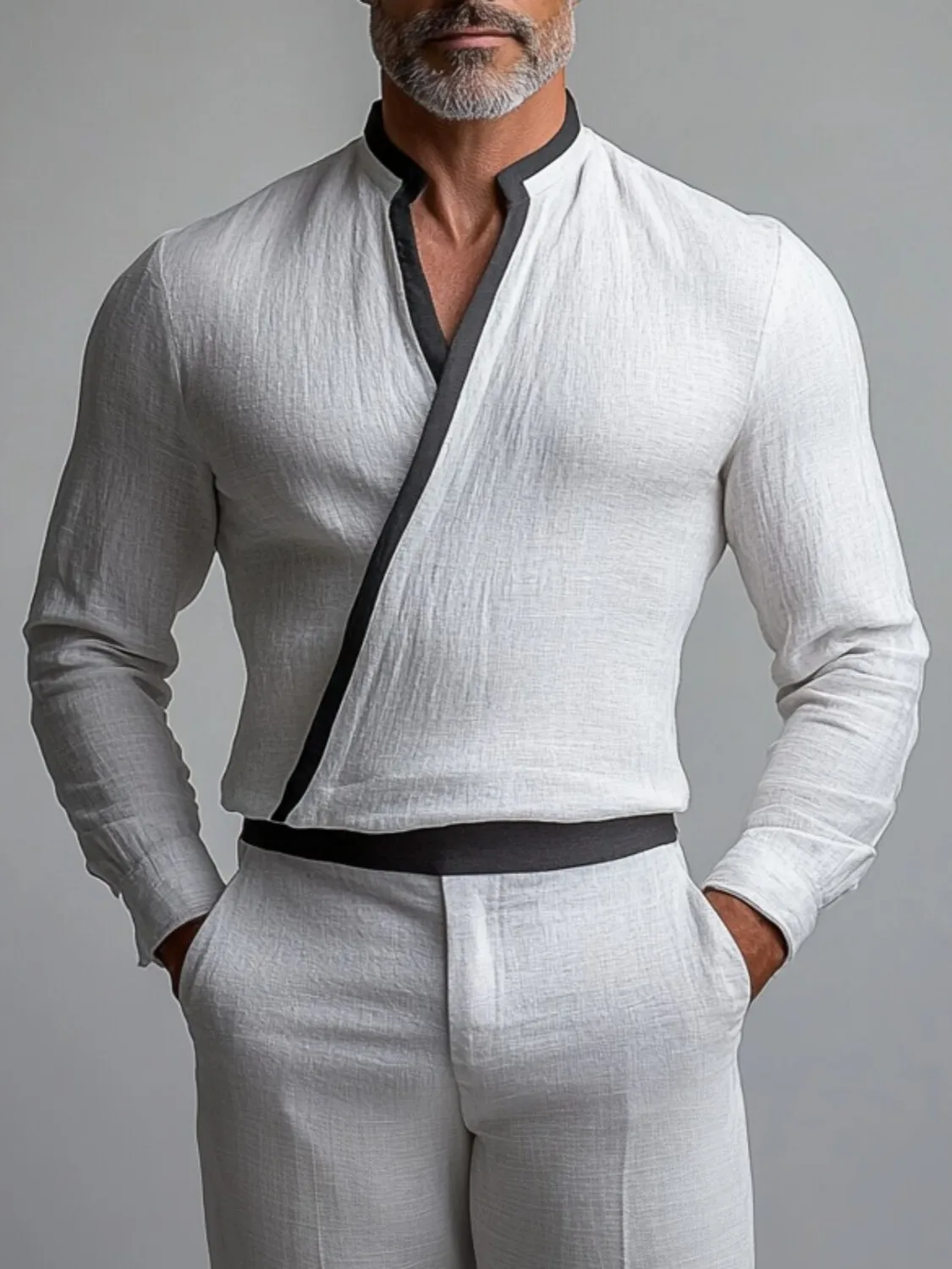 Men's Light Business Shirts For Spring And Summer Solid Color Long Sleeve V-neck Splicing Breathable Buttonless Shirts
Men's Light Business Shirts For Spring And Summer Solid Color Long Sleeve V-neck Splicing Breathable Buttonless Shirts