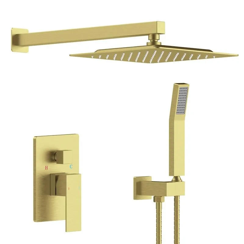 Shower System Shower Faucet Combo Set Wall Mounted with 10" Rainfall Shower Head and handheld shower faucet, Brushed Gold Finish with Brass Valve Rough-In
Shower System Shower Faucet Combo Set Wall Mounted with 10" Rainfall Shower Head and handheld shower faucet, Brushed Gold Finish with Brass Valve Rough-In