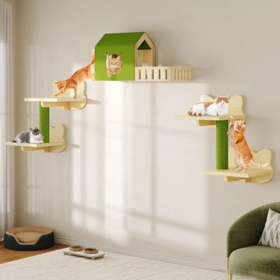 Cat wall shelves and perches for climbing solid wood green scratch-resistant and load-bearing for large cats
Cat wall shelves and perches for climbing solid wood green scratch-resistant and load-bearing for large cats