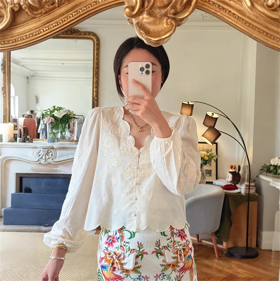 Fabi Shirt Embroidered Relief Star Heart Design Cotton Long Sleeve V-Neck Short Length Breathable Skin-Friendly Women's Shirt
Fabi Shirt Embroidered Relief Star Heart Design Cotton Long Sleeve V-Neck Short Length Breathable Skin-Friendly Women's Shirt