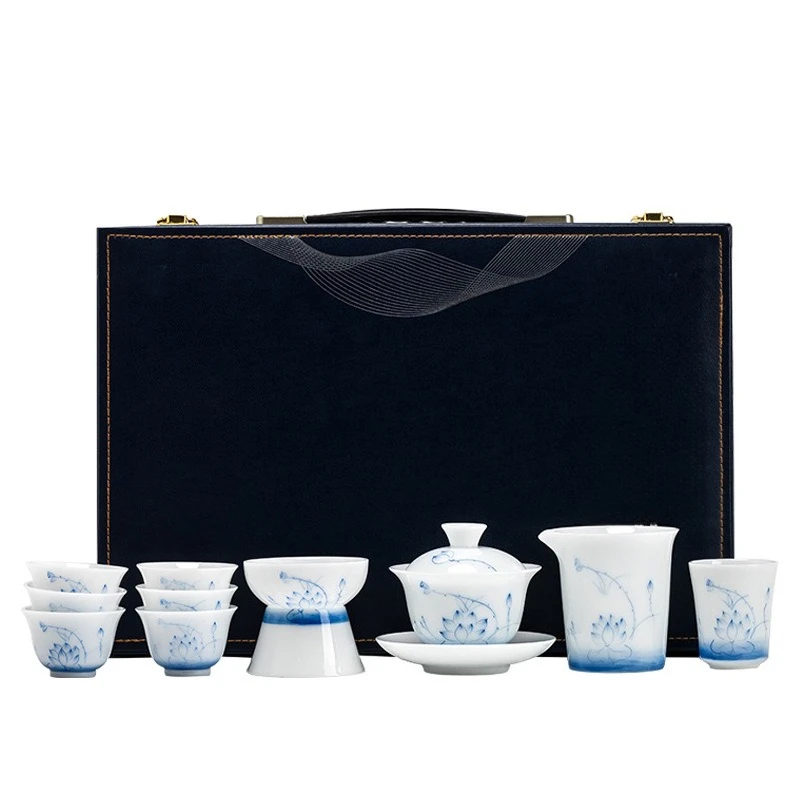 White porcelain hand-painted ink lotus underglaze color cover bowl teacup ice jade porcelain high temperature kung fu tea set
White porcelain hand-painted ink lotus underglaze color cover bowl teacup ice jade porcelain high temperature kung fu tea set