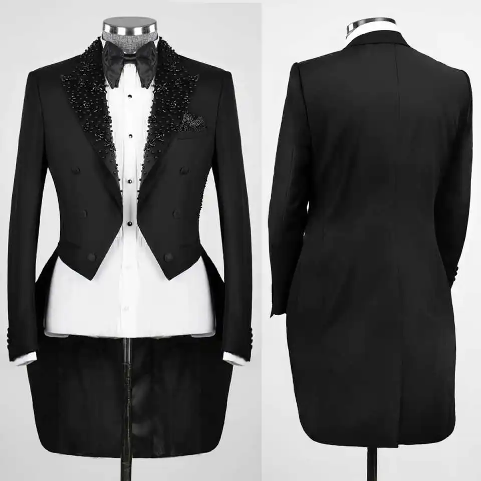 Black Men Tailcoat Customized Crystal Beading Business Groom Wedding Pants Suits Fashion Show Wear 2 Pieces
Black Men Tailcoat Customized Crystal Beading Business Groom Wedding Pants Suits Fashion Show Wear 2 Pieces