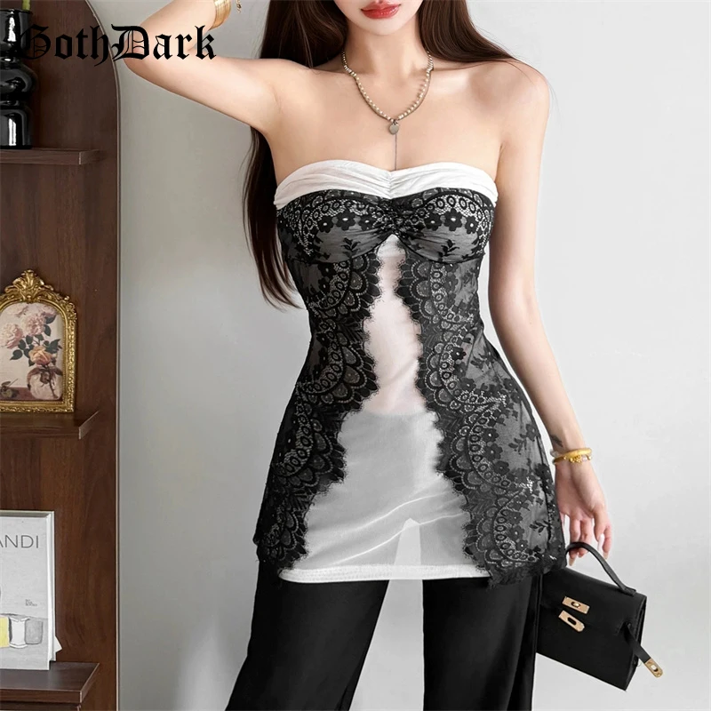 Goth Dark Sexy See Through Mesh Thin Long T-shirts Fairycore Lace Patchwork Strapless Corset Tops Women Mall Goth T-shirt Slim
Goth Dark Sexy See Through Mesh Thin Long T-shirts Fairycore Lace Patchwork Strapless Corset Tops Women Mall Goth T-shirt Slim