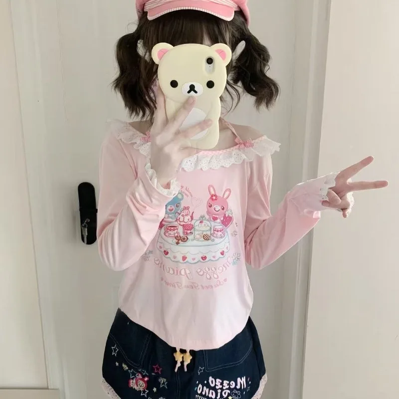 Новая женская футболка-халтер с японским милым мультяшным принтом в стиле Harajuku Grunge, свободная футболка Y2K с кружевом, эстетичный дизайн
Новая женская футболка-халтер с японским милым мультяшным принтом в стиле Harajuku Grunge, свободная футболка Y2K с кружевом, эстетичный дизайн