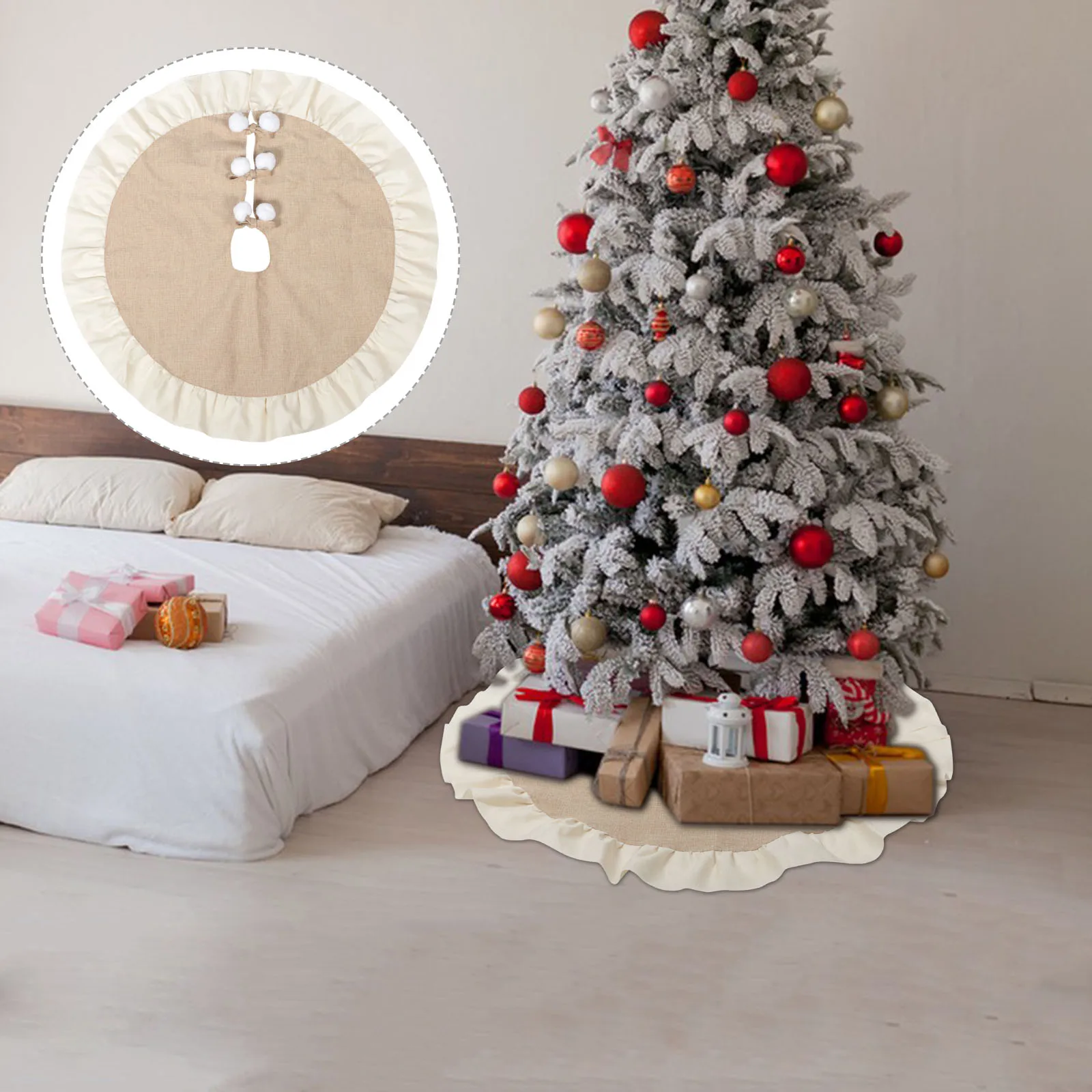 Christmas Tree Skirt 92CM Diameter with 10CM Lace Edge Decorative Beige Xmas Style Home Bar Restaurant Indoor Outdoor
Christmas Tree Skirt 92CM Diameter with 10CM Lace Edge Decorative Beige Xmas Style Home Bar Restaurant Indoor Outdoor