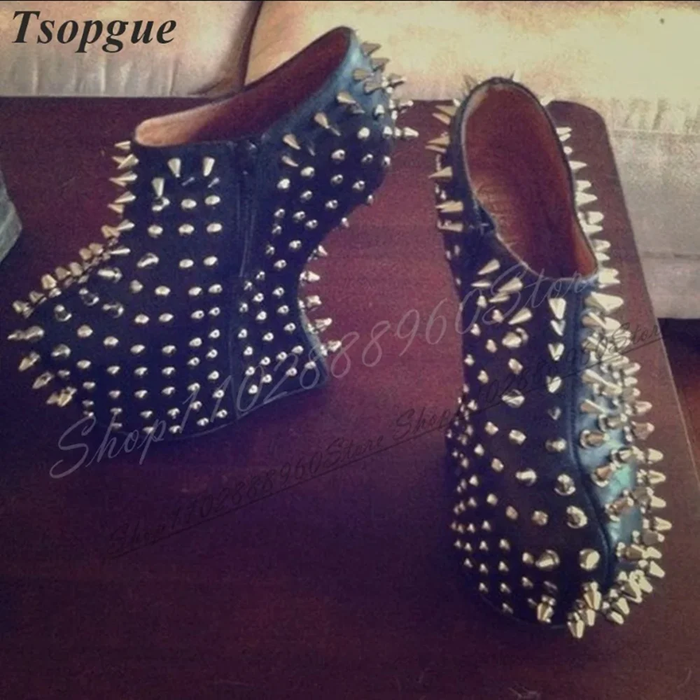Black Leather Metal Rivets Platform Pumps Strange Style Heel Shoes For Women Side Zipper Round Toe Fashionable Party Women Pumps
Black Leather Metal Rivets Platform Pumps Strange Style Heel Shoes For Women Side Zipper Round Toe Fashionable Party Women Pumps