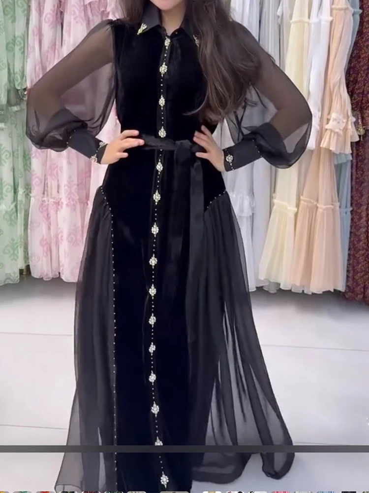 Модное осеннее новое бархатное платье из органзы, инкрустированное бриллиантами, дизайн с лацканами, свободное платье с завязкой на талии, тонкое большое распашное платье woma
Модное осеннее новое бархатное платье из органзы, инкрустированное бриллиантами, дизайн с лацканами, свободное платье с завязкой на талии, тонкое большое распашное платье woma