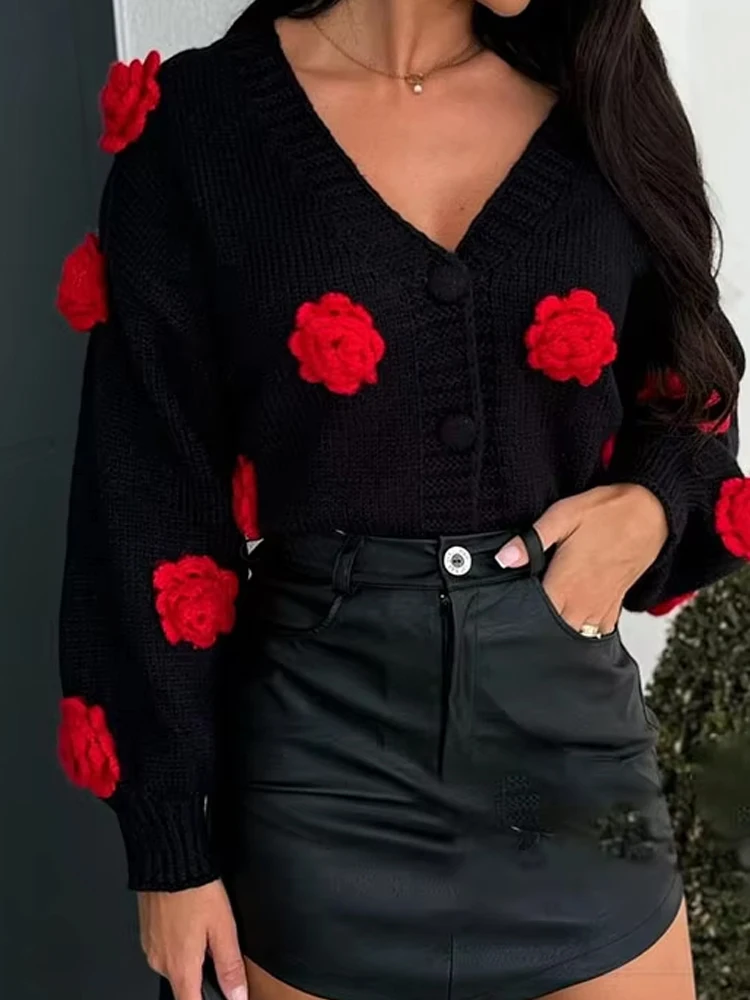 Elegant Cubic Flower Knitted Cardigan Jackets Women Sexy V-neck Loose Outerwear 2025 Autumn Winter Fashion Button Sweater Coats
Elegant Cubic Flower Knitted Cardigan Jackets Women Sexy V-neck Loose Outerwear 2025 Autumn Winter Fashion Button Sweater Coats