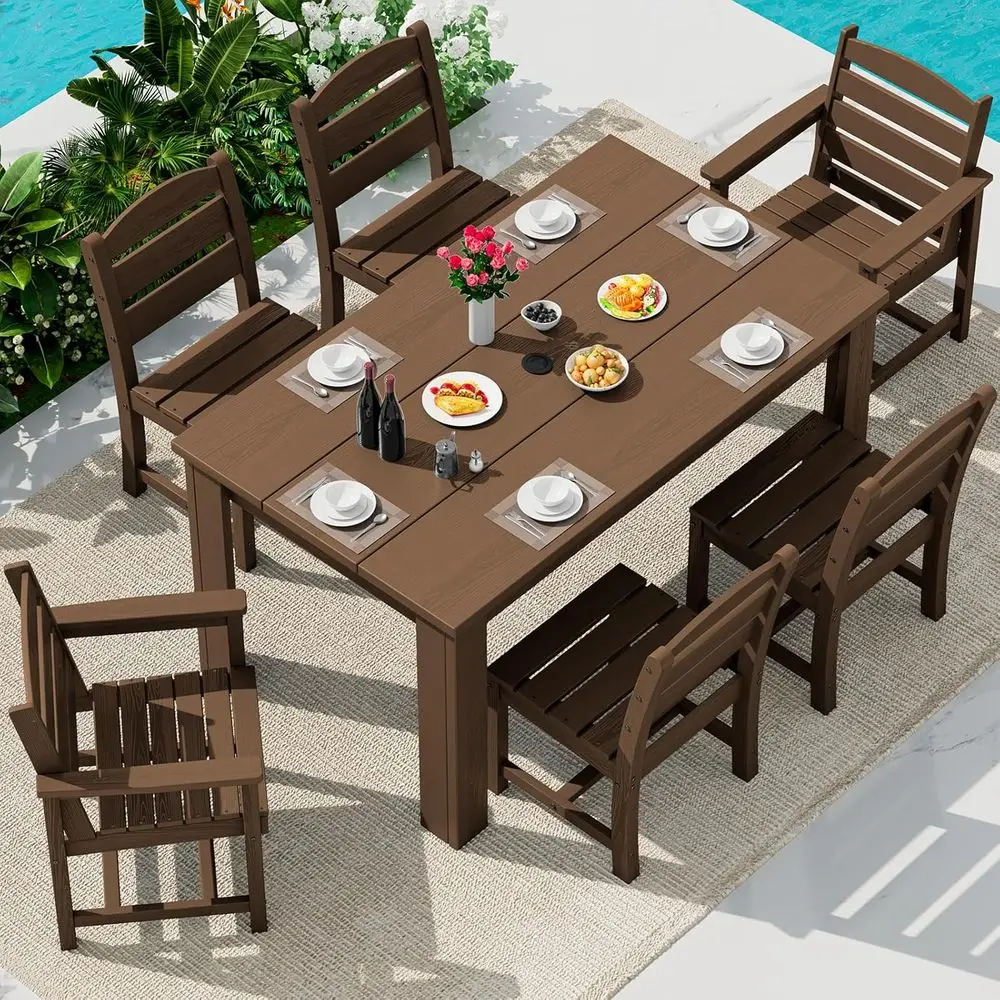 HDPE Dining Set or 6: 1 Umbrella Hole Table, 4 Arml+ 2 Armchairs. Includes 6 Plastic Woven Placemats – Heat-Resistant, Non-Slip
HDPE Dining Set or 6: 1 Umbrella Hole Table, 4 Arml+ 2 Armchairs. Includes 6 Plastic Woven Placemats – Heat-Resistant, Non-Slip
