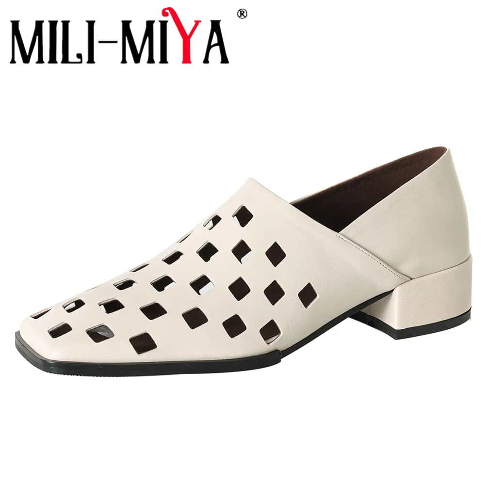 MILI-MIYA Women's New Breathable Square Hollow Cowhide High Heels With Square Toe Cover Thick Heel Large Size Casual Pumps
MILI-MIYA Women's New Breathable Square Hollow Cowhide High Heels With Square Toe Cover Thick Heel Large Size Casual Pumps