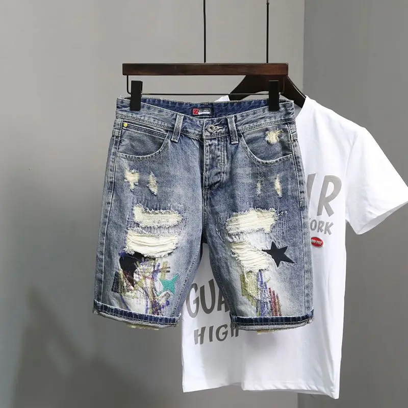 Luxury Man Clothing Brand 2026 New Embroidered Ripped Patch Shorts Men's Korean Trendy Summer Half Jeans Slim-fit Short Pants
Luxury Man Clothing Brand 2026 New Embroidered Ripped Patch Shorts Men's Korean Trendy Summer Half Jeans Slim-fit Short Pants