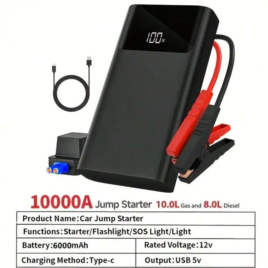 10000A Portable Car Jump Starter With LED Light For 12V Gas And Vehicles
10000A Portable Car Jump Starter With LED Light For 12V Gas And Vehicles