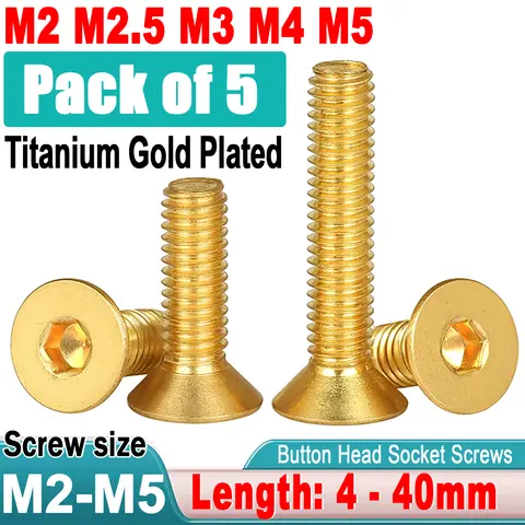 5pcs DIN7991 M2 M2.5 M3 M4 M5 M6 Grade 12.9 with Gloden colour Titanium Gold Plated Flat Hex Countersunk head screw L 4mm-40mm