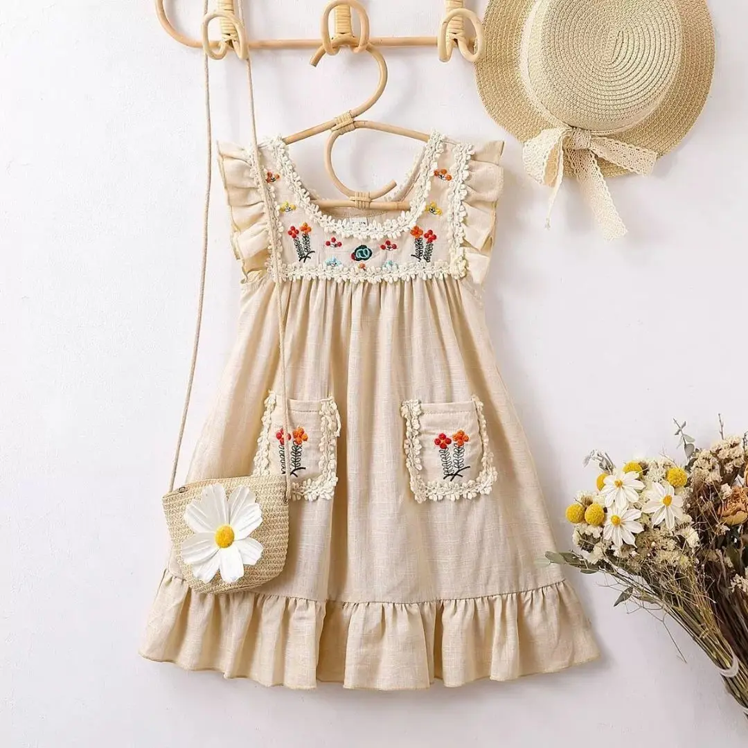 Embroidered Summer Clothing Khaki Embroidered Ruffle Edge Dress Sleeveless Lace Round Neck Pocket Dress
Embroidered Summer Clothing Khaki Embroidered Ruffle Edge Dress Sleeveless Lace Round Neck Pocket Dress
