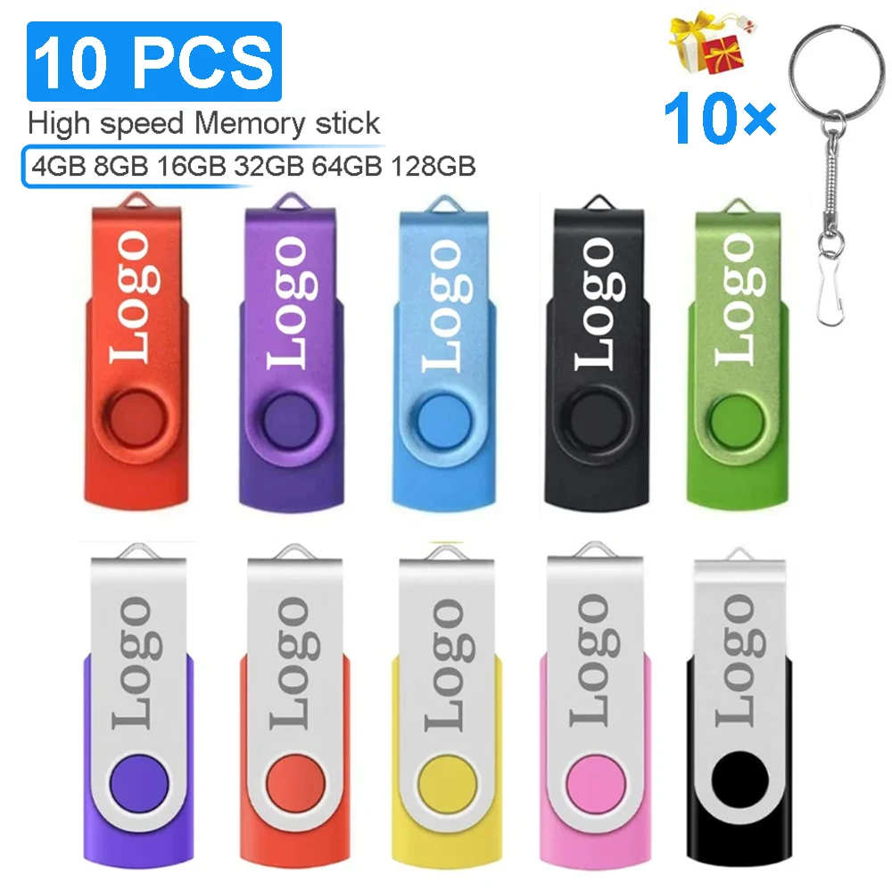 10pcs/lot Colorful Rotatable USB Flash Drive 128GB Free Key Chain Memory Stick 64GB High Speed Pen Drive 32GB 16GB Business Gi
10pcs/lot Colorful Rotatable USB Flash Drive 128GB Free Key Chain Memory Stick 64GB High Speed Pen Drive 32GB 16GB Business Gi
