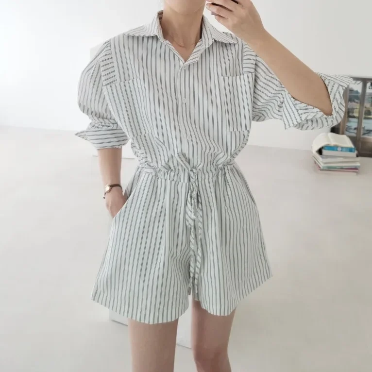 Women Vintage Striped Jumpsuit Spring Summer Loose Fit Romper with Button Front Laceup Detail Casual Pocketed Playsuit
Women Vintage Striped Jumpsuit Spring Summer Loose Fit Romper with Button Front Laceup Detail Casual Pocketed Playsuit