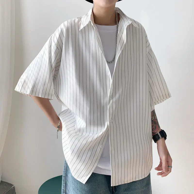 Summer Tops Striped Short Sleeve Shirt Men Clothing Loose Trendy Hip Hop Shirts Retro Stylish Boys Casual Half Sleeved Blouses
Summer Tops Striped Short Sleeve Shirt Men Clothing Loose Trendy Hip Hop Shirts Retro Stylish Boys Casual Half Sleeved Blouses