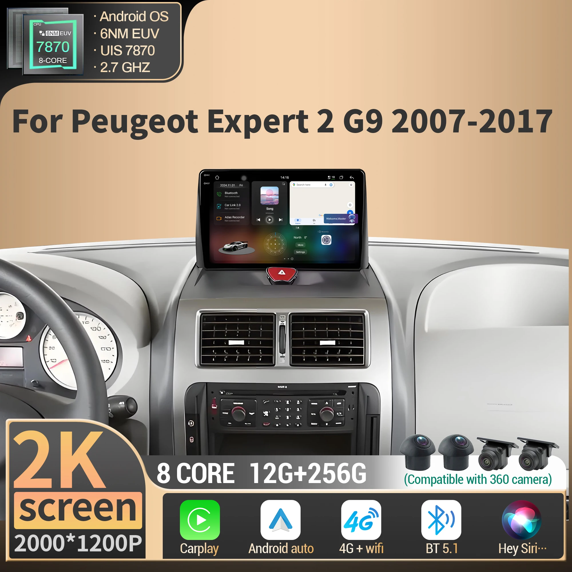 For Peugeot Expert 2 G9 2007 2008 2009 2010 2011-2017 Car Radio Multimedia Wireless BT Carplay GPS CPU 7870 2K QLED Screen
For Peugeot Expert 2 G9 2007 2008 2009 2010 2011-2017 Car Radio Multimedia Wireless BT Carplay GPS CPU 7870 2K QLED Screen