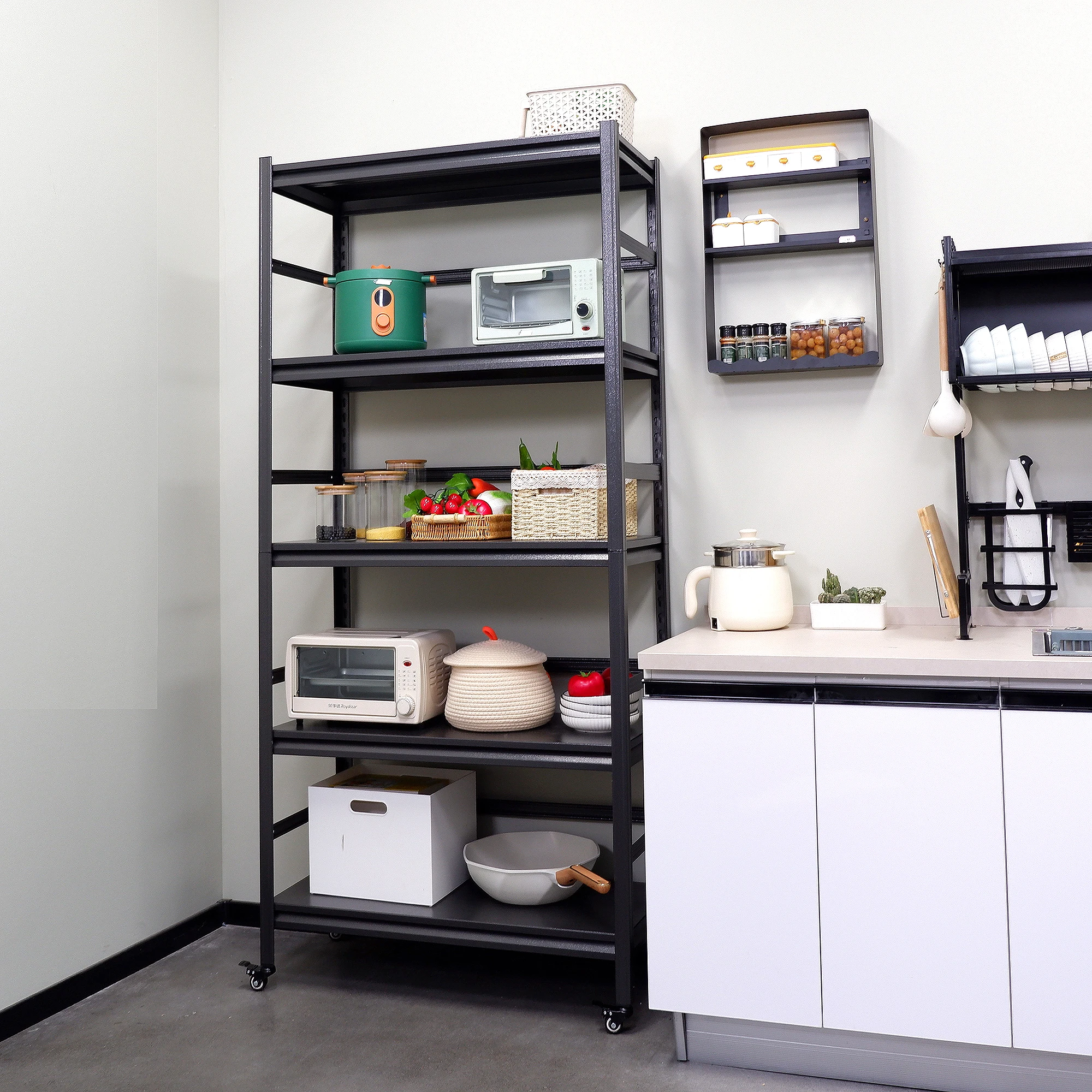 63"HStorageShelves - HeavyDutyMetalShelvingUnit Adjustable5-TierPantryShelves withWheelsLoad1750LBS KitchenShelfGarageStorage
63"HStorageShelves - HeavyDutyMetalShelvingUnit Adjustable5-TierPantryShelves withWheelsLoad1750LBS KitchenShelfGarageStorage