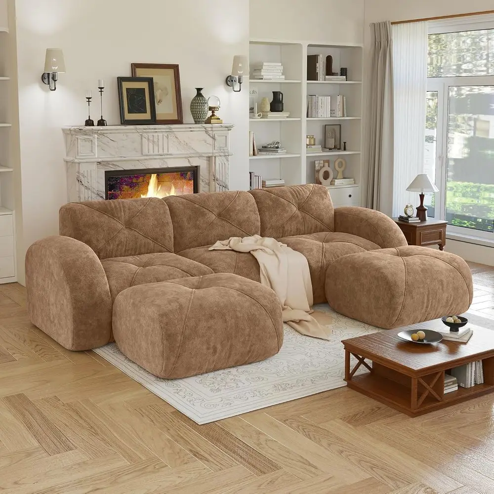 Sectional Cloud Couch with Deep Seating, 3-Seat Sofa Set Including 2 Ottomans for Living Room or Bedroom, Camel
Sectional Cloud Couch with Deep Seating, 3-Seat Sofa Set Including 2 Ottomans for Living Room or Bedroom, Camel