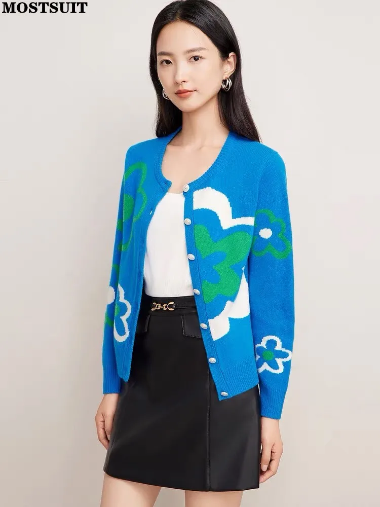 Blue Jacquard Knit Sweater Cardigan Women Elegant Fashion Ladies Knitwear Tops Long Sleeve O-neck Casual Chic Jumpers 2025
Blue Jacquard Knit Sweater Cardigan Women Elegant Fashion Ladies Knitwear Tops Long Sleeve O-neck Casual Chic Jumpers 2025