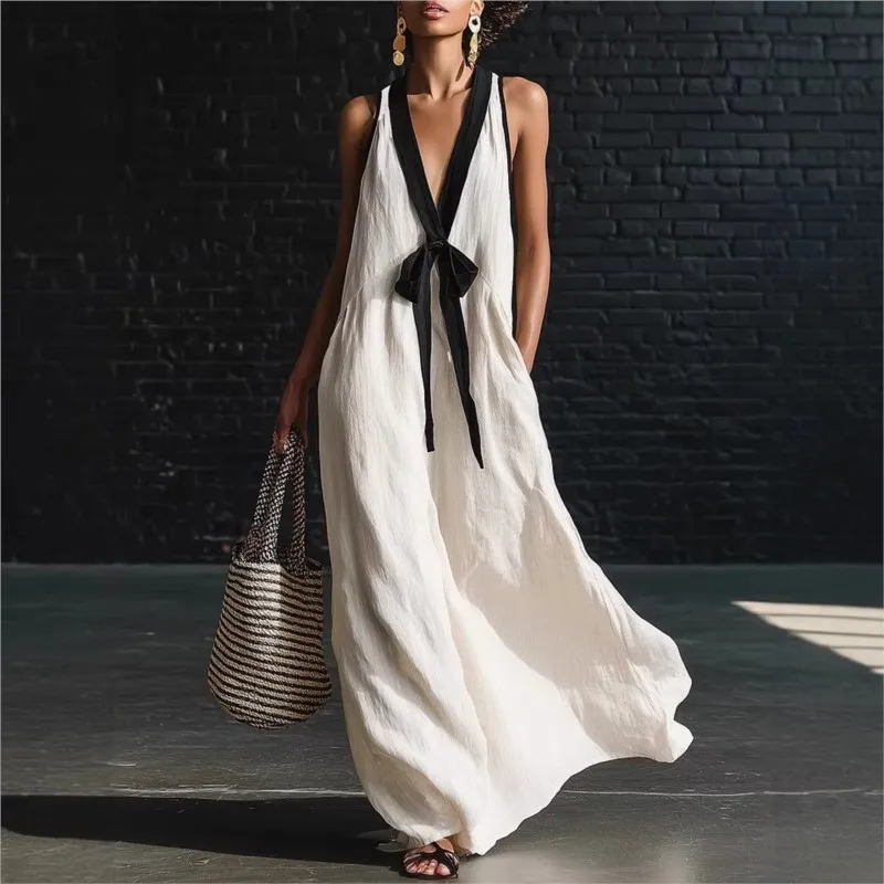 Summer Boho Beach Sleeveless Patchwork Long Dress Fashion Elegant Ladies Party Sundress Women V Neck Lace-up Flowy Maxi Dress
Summer Boho Beach Sleeveless Patchwork Long Dress Fashion Elegant Ladies Party Sundress Women V Neck Lace-up Flowy Maxi Dress