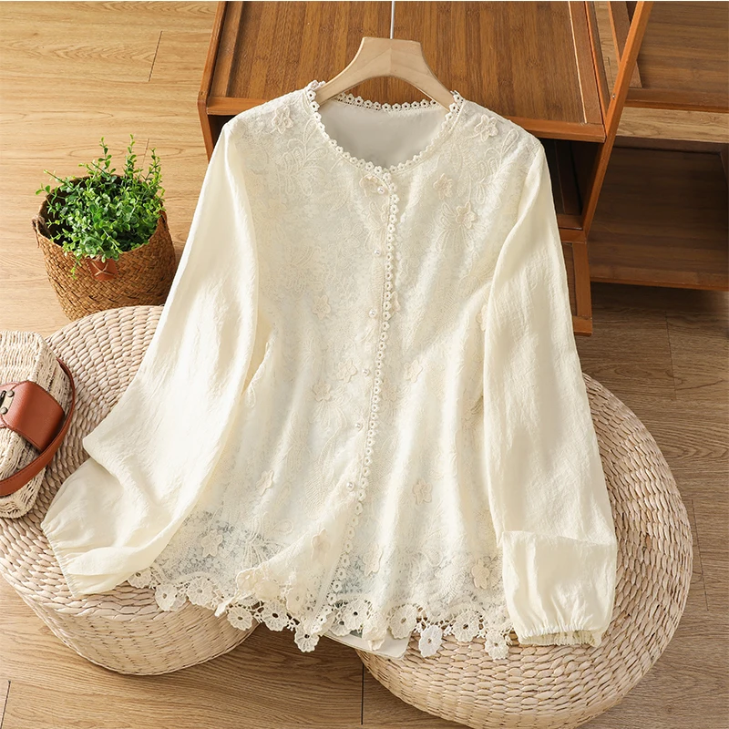 Artistic Floral Loose Long Sleeve Women's Shirt Stylish Beautiful Top Comfortable Polyester Fiber round Neck Button Detail
Artistic Floral Loose Long Sleeve Women's Shirt Stylish Beautiful Top Comfortable Polyester Fiber round Neck Button Detail