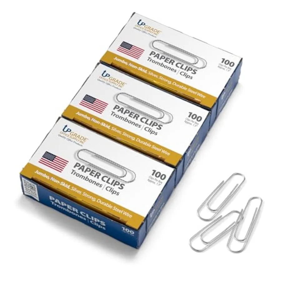 Upgrade Office Supply Jumbo Paper Clips, Non Skid, 1.9 Inch, 300 Count 3 Boxes of 100,Silver, Made in USA
Upgrade Office Supply Jumbo Paper Clips, Non Skid, 1.9 Inch, 300 Count 3 Boxes of 100,Silver, Made in USA