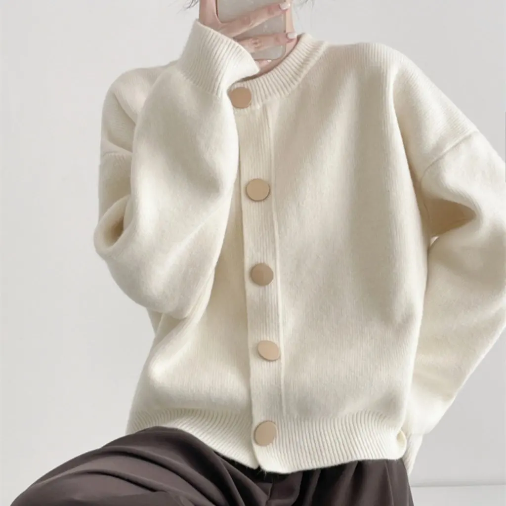 Women's Single-breasted Knitted Cardigan Solid Color round Neck Lazy Style Loose Fit Autumn Winter Sweater Top
Women's Single-breasted Knitted Cardigan Solid Color round Neck Lazy Style Loose Fit Autumn Winter Sweater Top