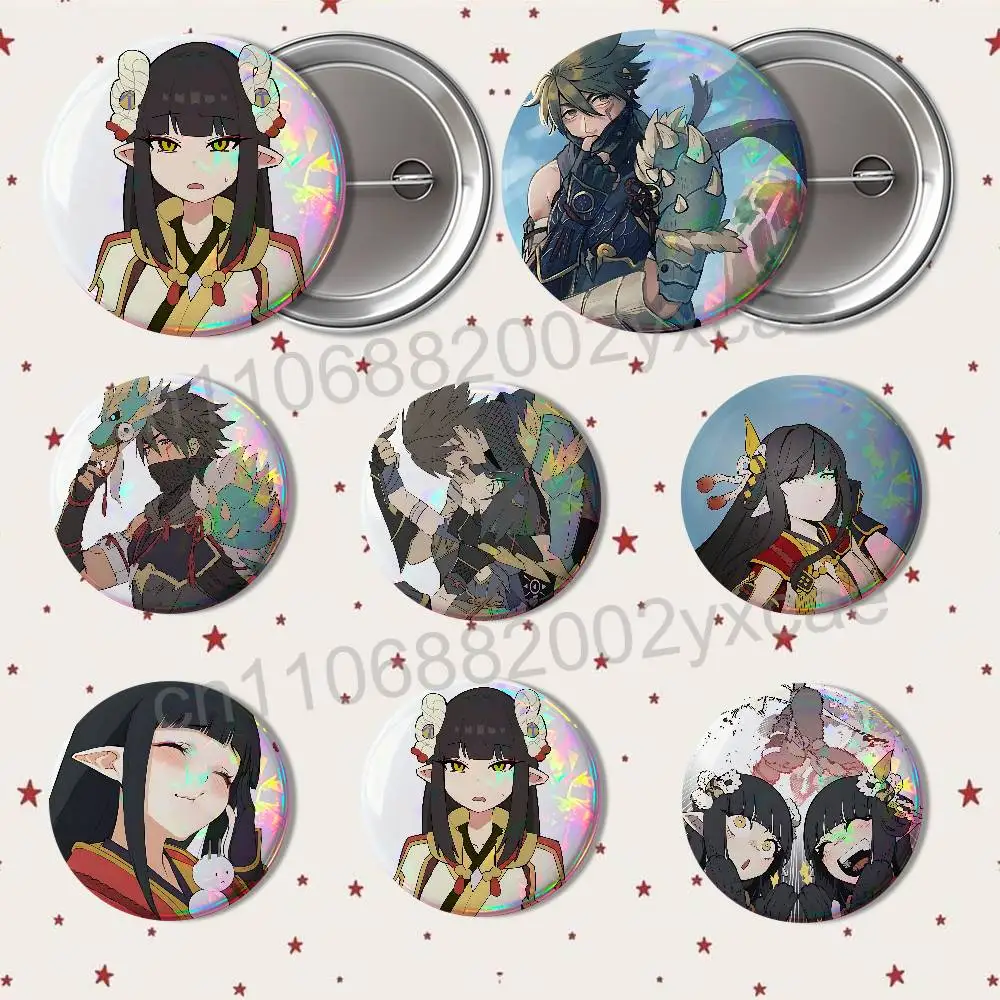 Hinoa game Minoto Hunter Rise Laser reflective round badges pins bag clothing decorations collectibles gifts for friends
Hinoa game Minoto Hunter Rise Laser reflective round badges pins bag clothing decorations collectibles gifts for friends