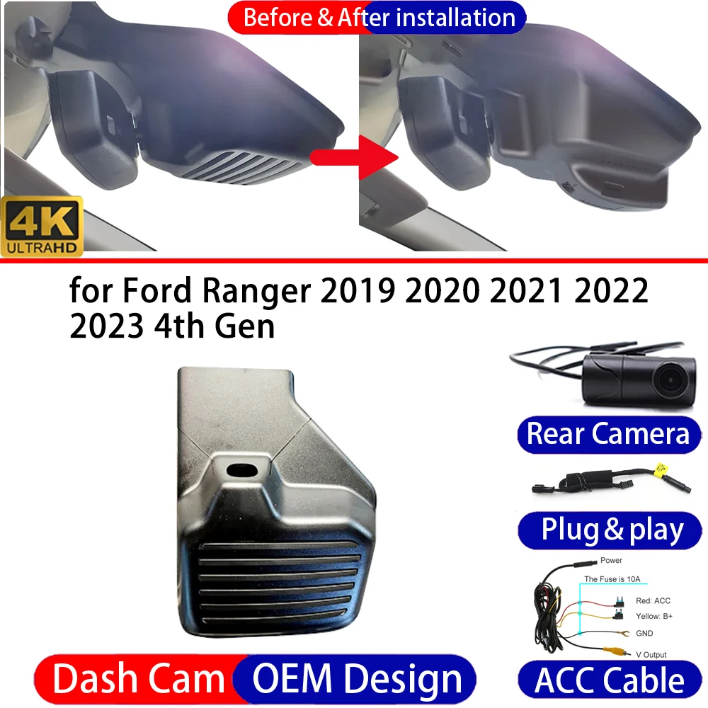 Dash Cam for Ford Ranger 2019-2023 4th Gen Front&Rear 4K UHD DVR Dashboard Camera Video Drive Recorder Night Vision Parking Mode
Dash Cam for Ford Ranger 2019-2023 4th Gen Front&Rear 4K UHD DVR Dashboard Camera Video Drive Recorder Night Vision Parking Mode
