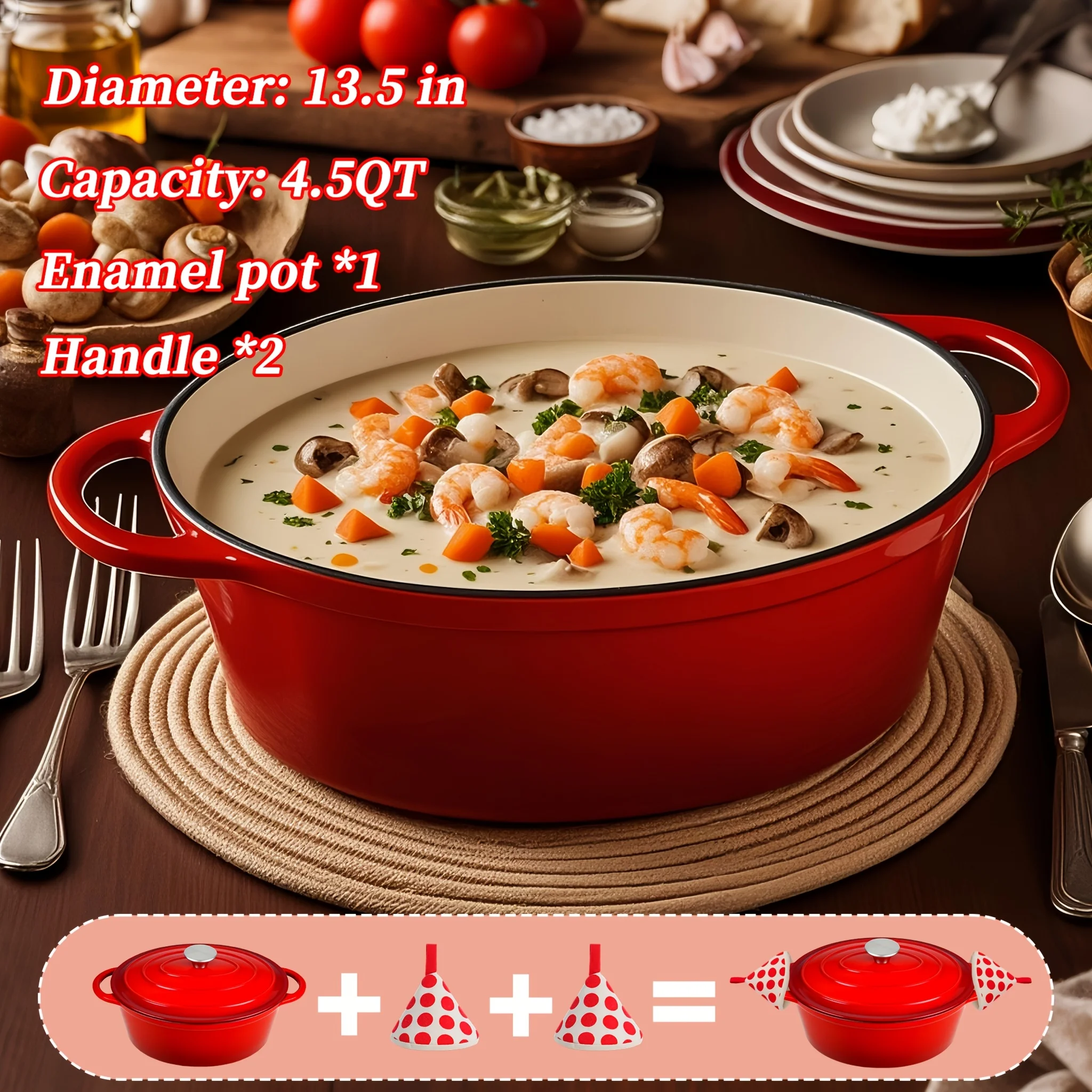 4.5 Quart Dutch Oven with Lid - Heavy-Duty Cast Iron Cooker, 500°F High-Temperature Oven-Safe, Non-Stick Enamel Coating, 4.5 Qua
4.5 Quart Dutch Oven with Lid - Heavy-Duty Cast Iron Cooker, 500°F High-Temperature Oven-Safe, Non-Stick Enamel Coating, 4.5 Qua