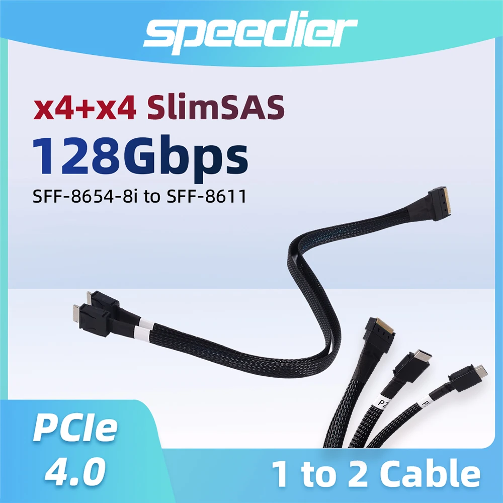 SlimSAS SFF-8654 8i to SFF-8611 cable 1 to 2 MCIO x8 PCIe 4.0 X8 / x4+x4 Gen4 128Gbps SFF-8639 SFF8654 Supports split OCuLink U2
SlimSAS SFF-8654 8i to SFF-8611 cable 1 to 2 MCIO x8 PCIe 4.0 X8 / x4+x4 Gen4 128Gbps SFF-8639 SFF8654 Supports split OCuLink U2