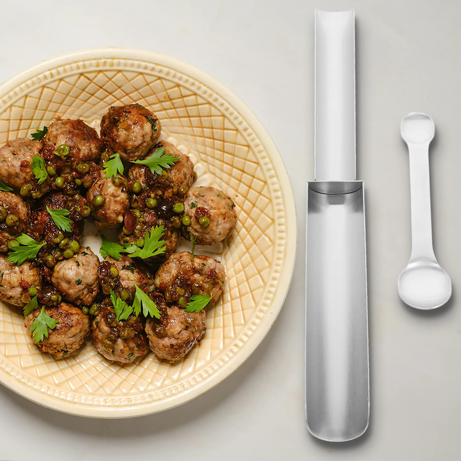 Stainless Steel Meatball Maker Mould Fish Ball Shrimp Slide Mold Kitchen Tool With Spoon For Home Restaurant Use Manual Maker 
Stainless Steel Meatball Maker Mould Fish Ball Shrimp Slide Mold Kitchen Tool With Spoon For Home Restaurant Use Manual Maker