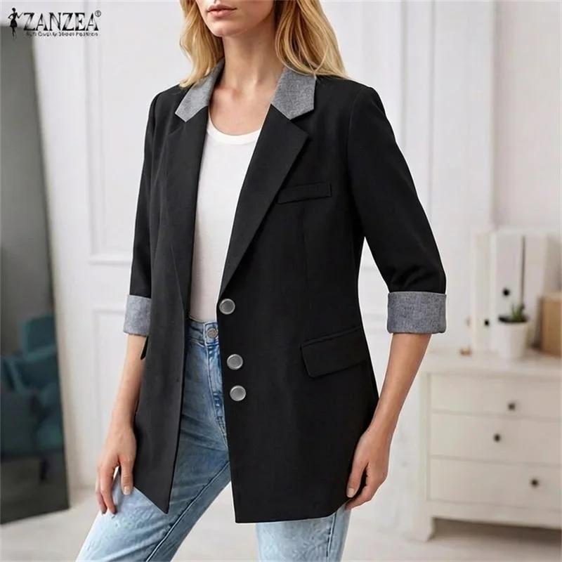 Fashion Women Blazer Jackets ZANZEA 2026 Woman Spring Patchwork Blazer Outwear Elegant Lapel Neck Long Sleeve Office Work Coats
Fashion Women Blazer Jackets ZANZEA 2026 Woman Spring Patchwork Blazer Outwear Elegant Lapel Neck Long Sleeve Office Work Coats