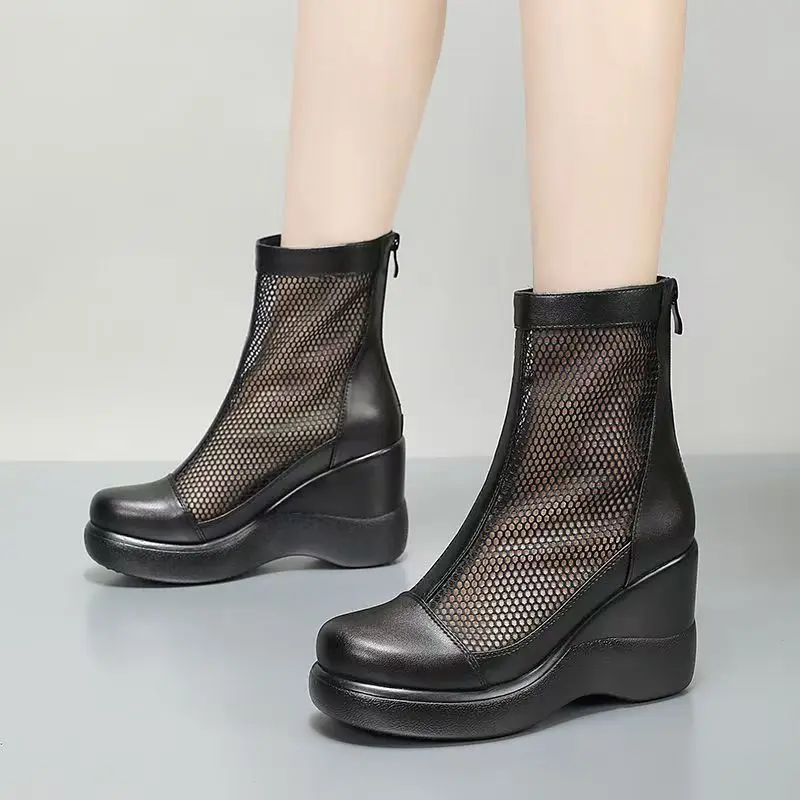 Women Summer New Big Size Wedges Mesh Ankle Boot Thick Sole Lightweight Breathable Round Toe Height Increasing Zippers Cool Boot
Women Summer New Big Size Wedges Mesh Ankle Boot Thick Sole Lightweight Breathable Round Toe Height Increasing Zippers Cool Boot