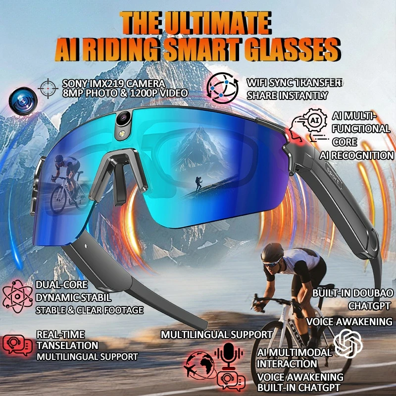 L805 AI Cycling Sunglasses Waterproof 800W Camera Bluetooth Eyewear Driving Sports Translator Glasses for Men Women Anti Shake
L805 AI Cycling Sunglasses Waterproof 800W Camera Bluetooth Eyewear Driving Sports Translator Glasses for Men Women Anti Shake