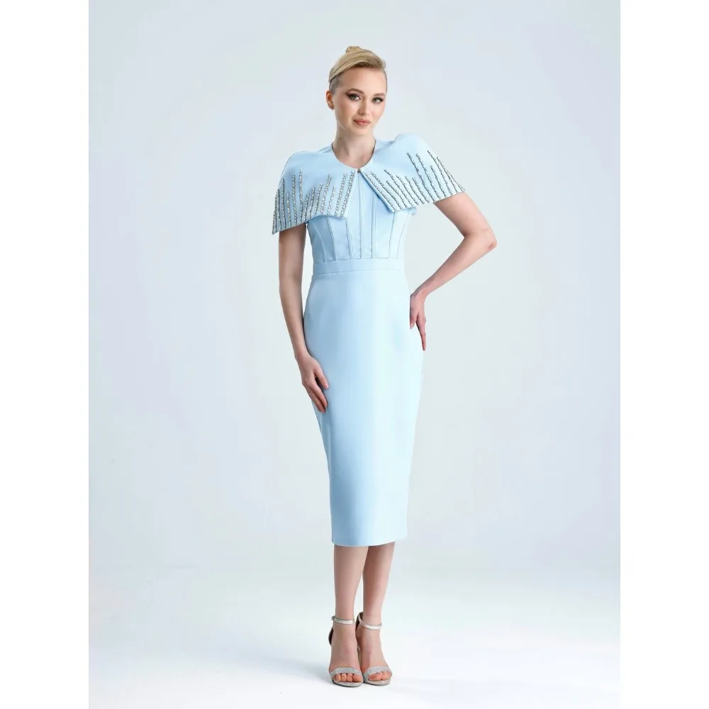 Customized Light Blue Round Neck Capelet Crystal Embellished Bodycon Formal Evening Cocktail Midi Dress Plus Size Prom Dresses
Customized Light Blue Round Neck Capelet Crystal Embellished Bodycon Formal Evening Cocktail Midi Dress Plus Size Prom Dresses
