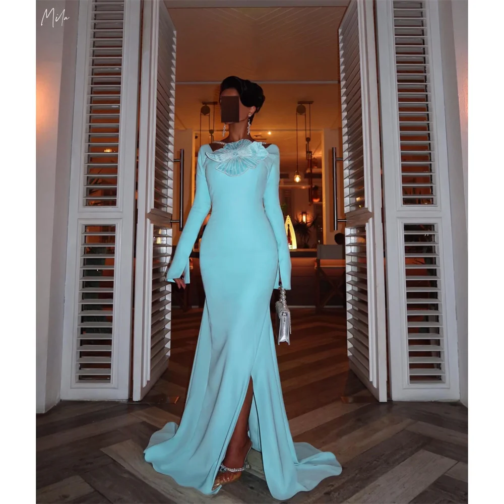 Mila Azure Trumpet 3D Flower Prom Dress Long Sleeve Side High Split Customized Party Dress Floor-Length Evening Dresses
Mila Azure Trumpet 3D Flower Prom Dress Long Sleeve Side High Split Customized Party Dress Floor-Length Evening Dresses
