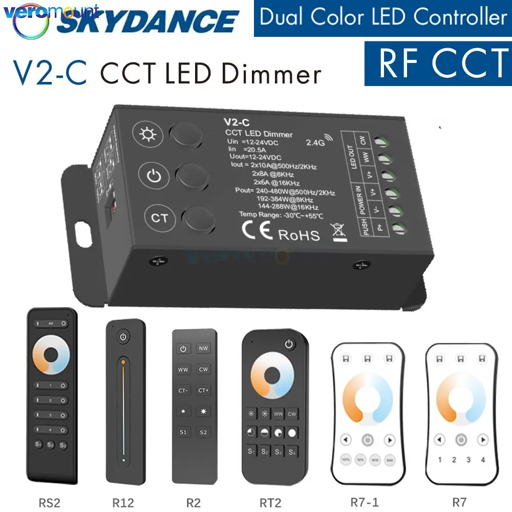 Skydance V2-C CCT LED Controller 12V 24V 2CH Dual White Color 5050 2835 COB LED Strip Light 2.4G RF Wireless 12 24 Volt Dimmer
Skydance V2-C CCT LED Controller 12V 24V 2CH Dual White Color 5050 2835 COB LED Strip Light 2.4G RF Wireless 12 24 Volt Dimmer