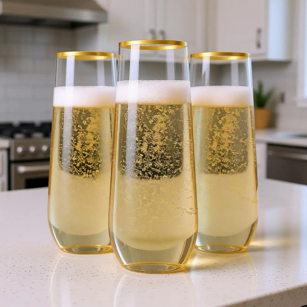 48 Pack Stemless Plastic Champagne Lutes, 9 Oz Gold Rim Clear Plastic Toasting Glasses, Shatterproof Recyclable, BPA-Free
48 Pack Stemless Plastic Champagne Lutes, 9 Oz Gold Rim Clear Plastic Toasting Glasses, Shatterproof Recyclable, BPA-Free