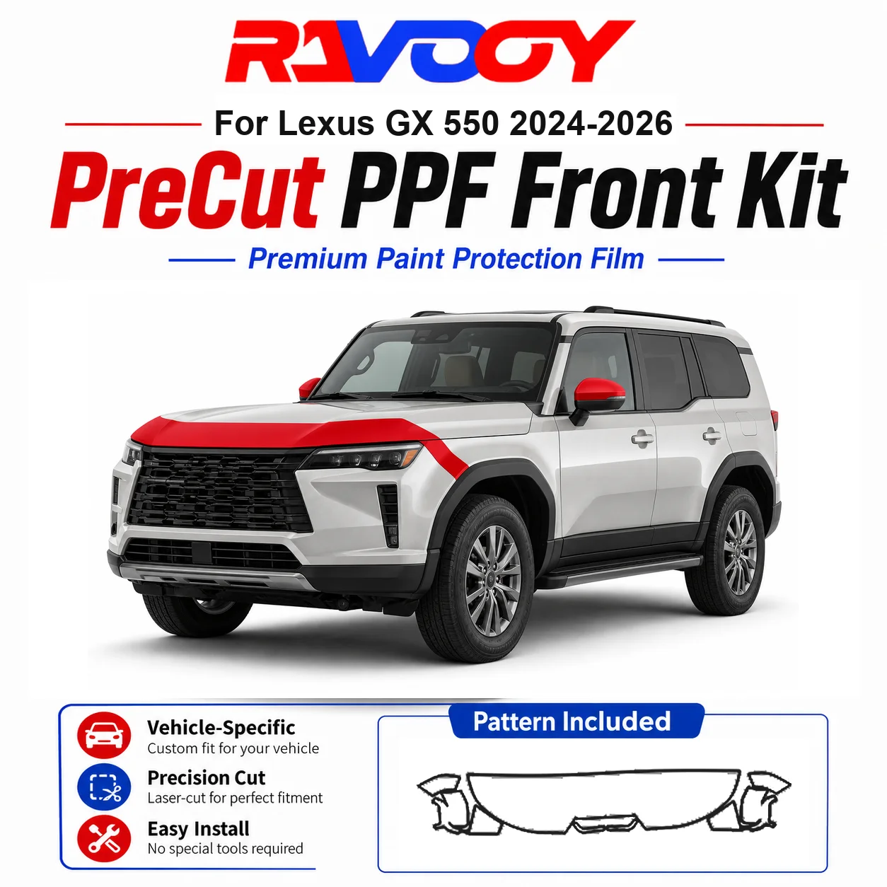 8.5mil TPU Precut PPF Kit For Lexus GX 550 2024-2026 - Hood, Fenders & Mirror Set - Self-Healing Clear Bra Film
8.5mil TPU Precut PPF Kit For Lexus GX 550 2024-2026 - Hood, Fenders & Mirror Set - Self-Healing Clear Bra Film