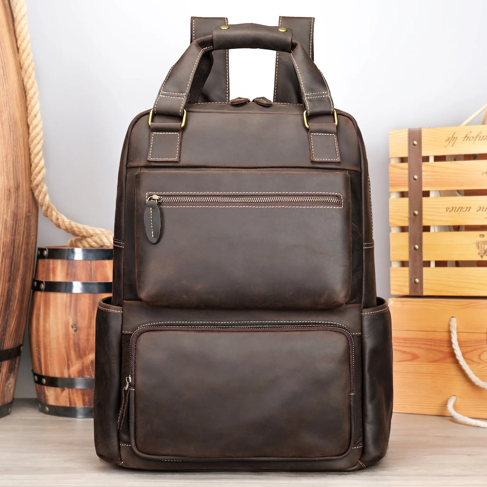 Vintage Leather Backpack for Men - Large Capacity Business Laptop Bag, Top Layer Cowhide Travel Rucksack for 15.6"
Vintage Leather Backpack for Men - Large Capacity Business Laptop Bag, Top Layer Cowhide Travel Rucksack for 15.6"